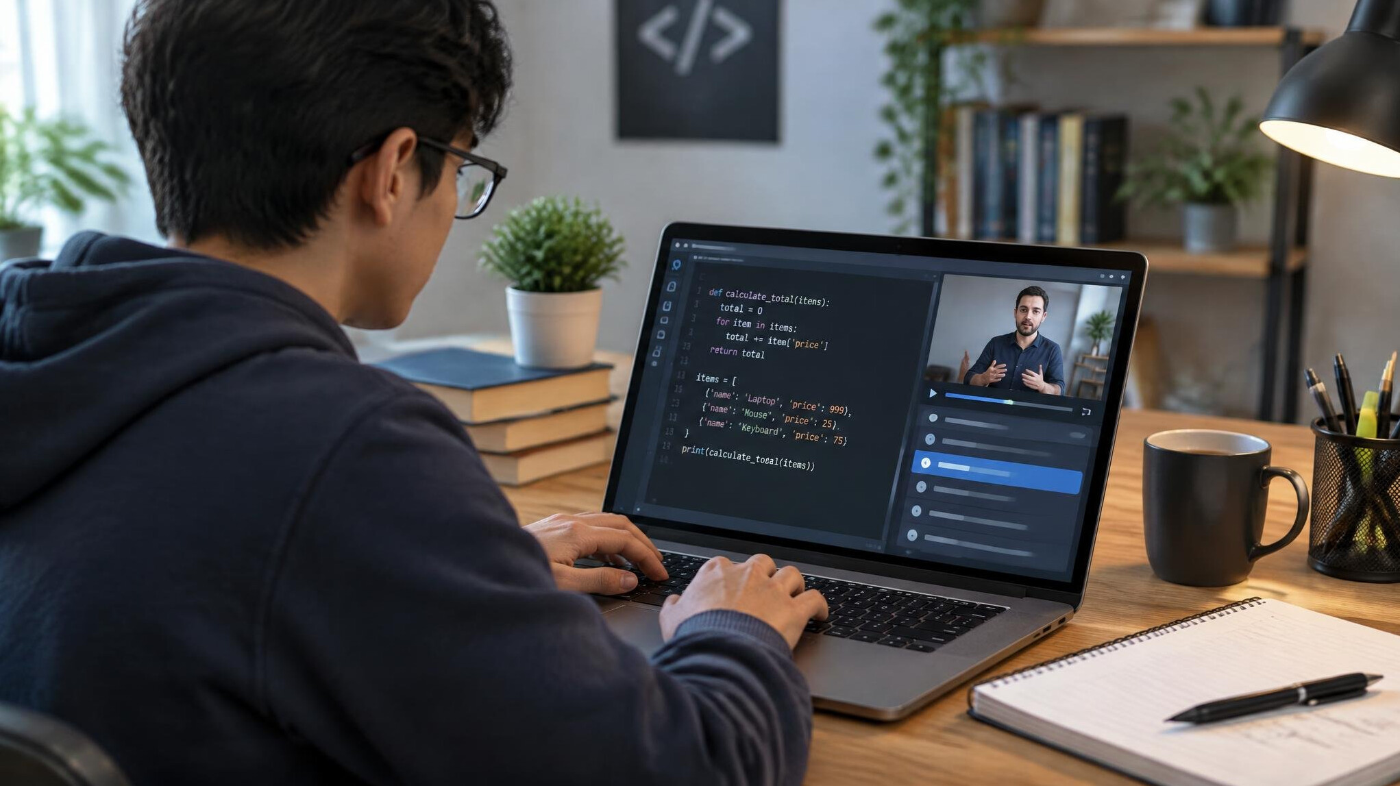 person studying programming at desk