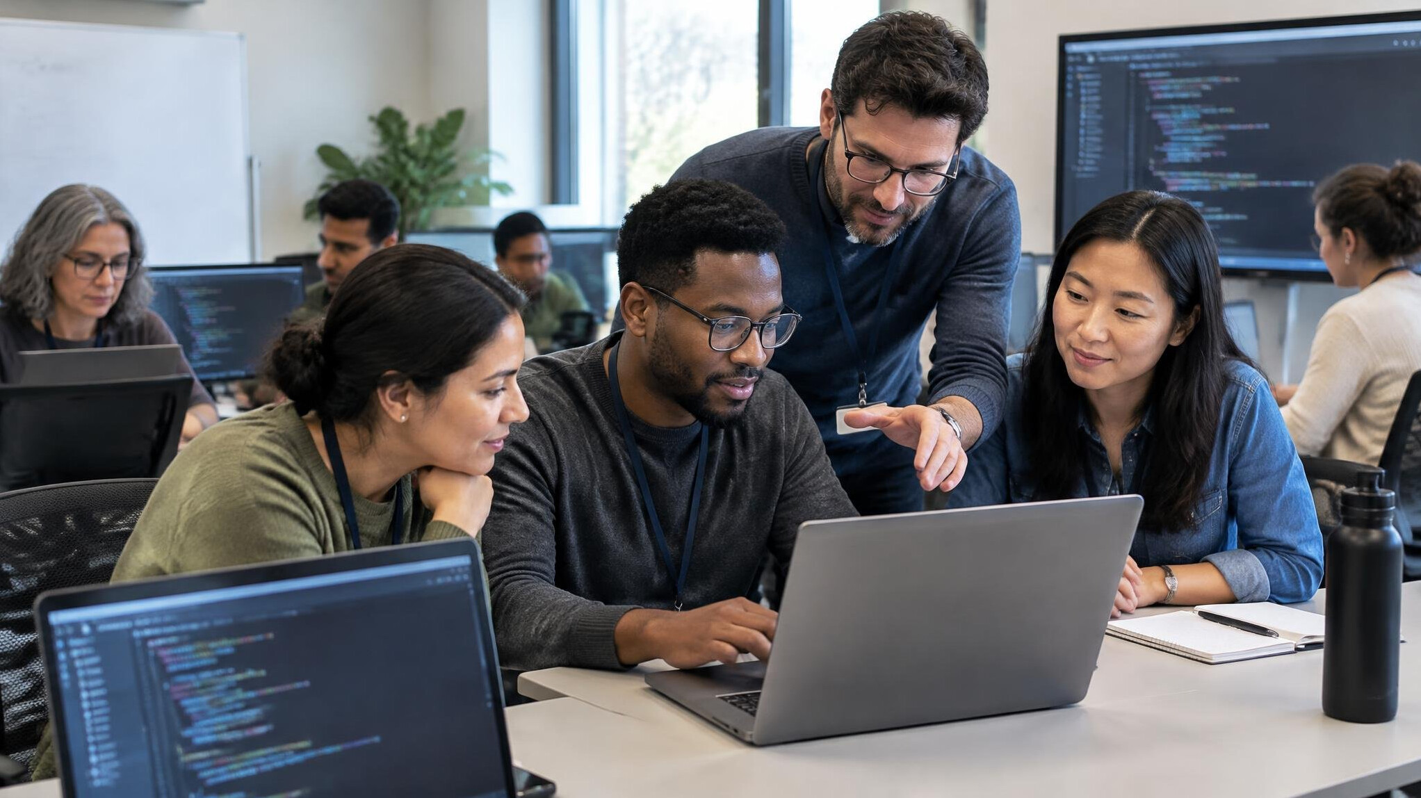 group of adults in coding workshop